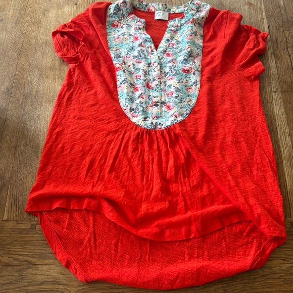 Anthropologie Postmark Addie Floral Bib Henley Shirt Top Orange - Picture 1 of 3